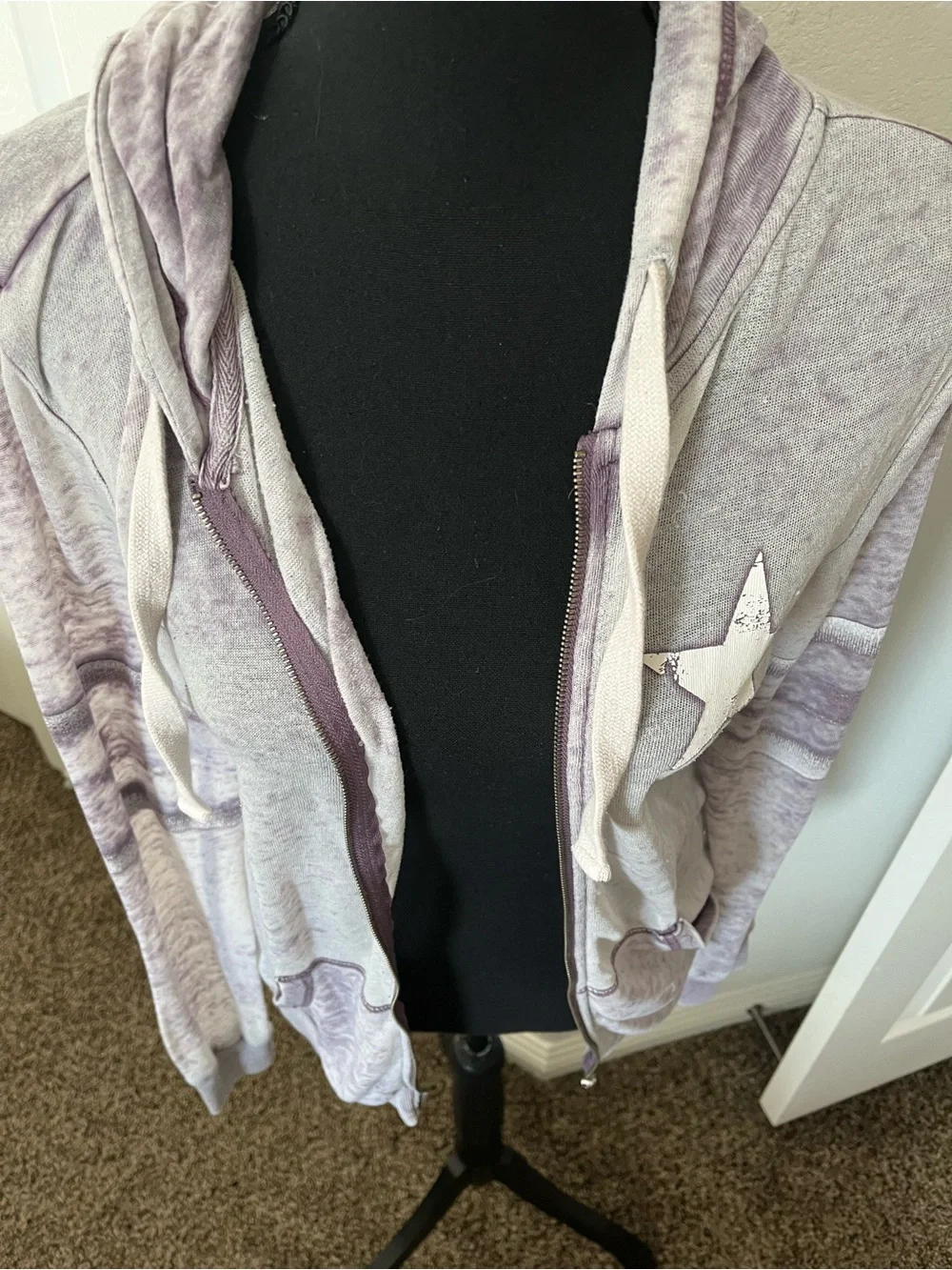 Grayson/Threads Lavender Tie Dye Star Zip Up Lightweight Hoodie Size S